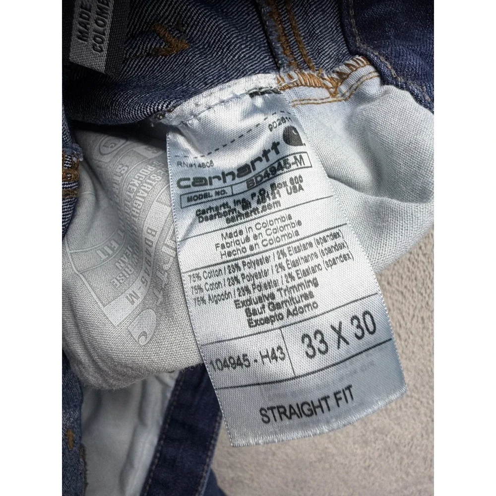 Carhartt Force Straight Jeans Mens Measured‎ 33x27 Blue Stretch Tapered Leg
